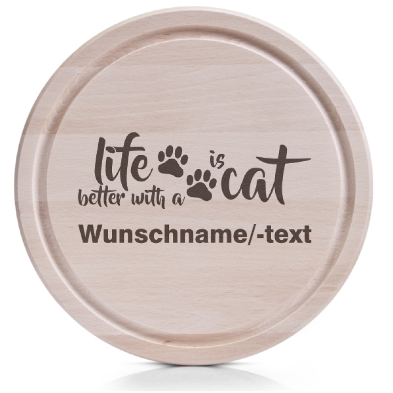 Brotzeitbrett rund Leben mit Katze